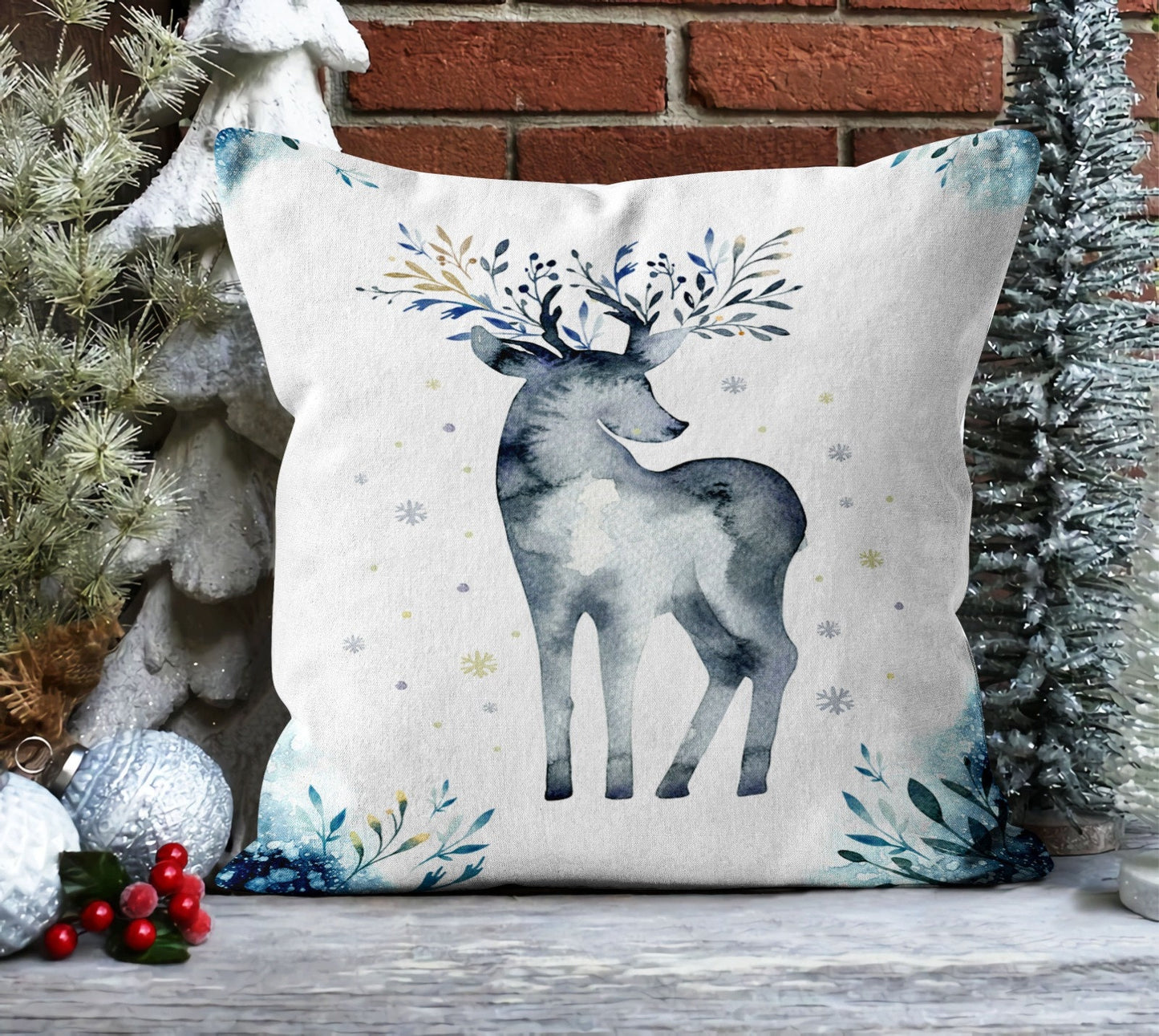 Vintage Christmas House, Truck Cushion Cover, Snowy Landscape