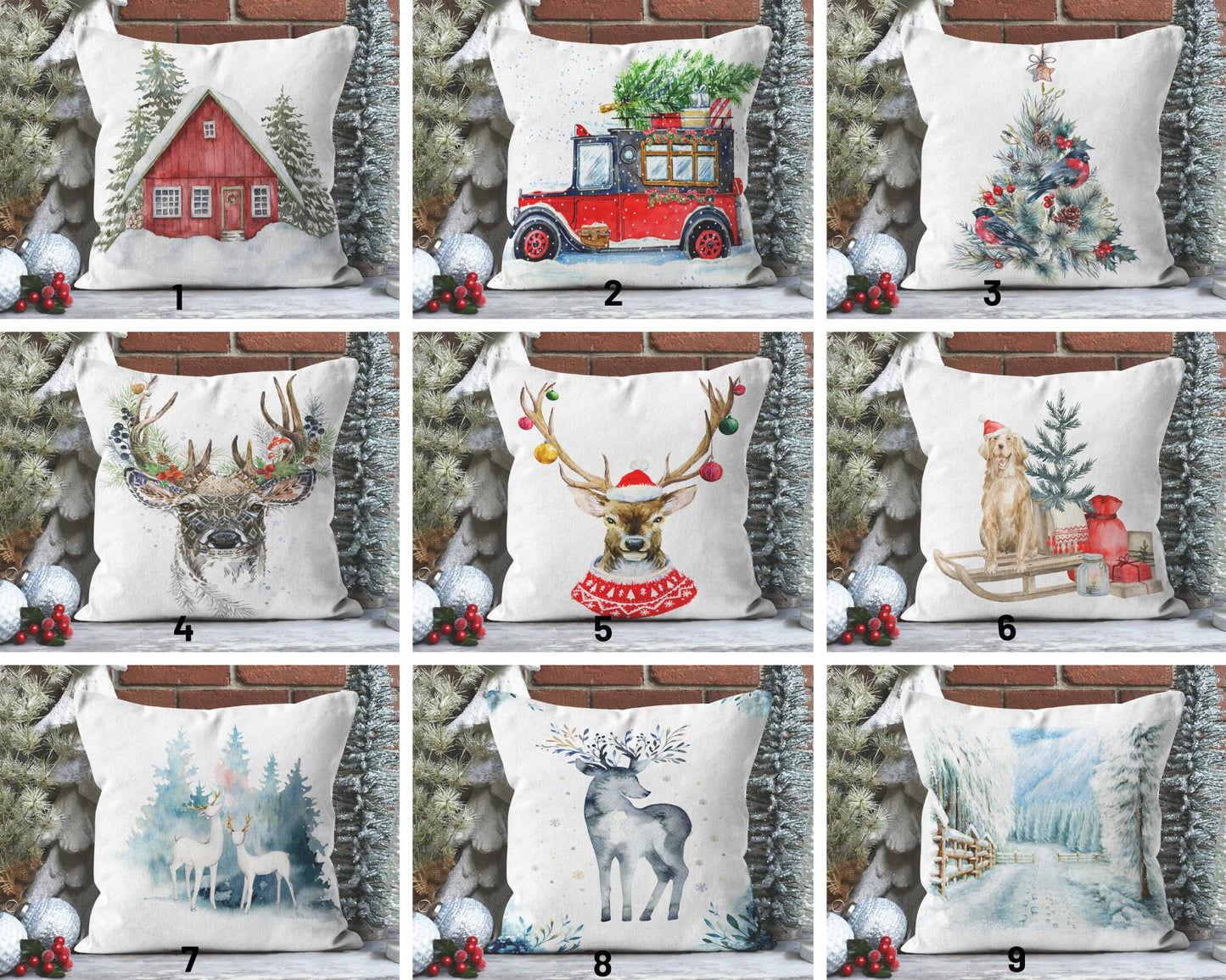 Vintage Christmas House, Truck Cushion Cover, Snowy Landscape