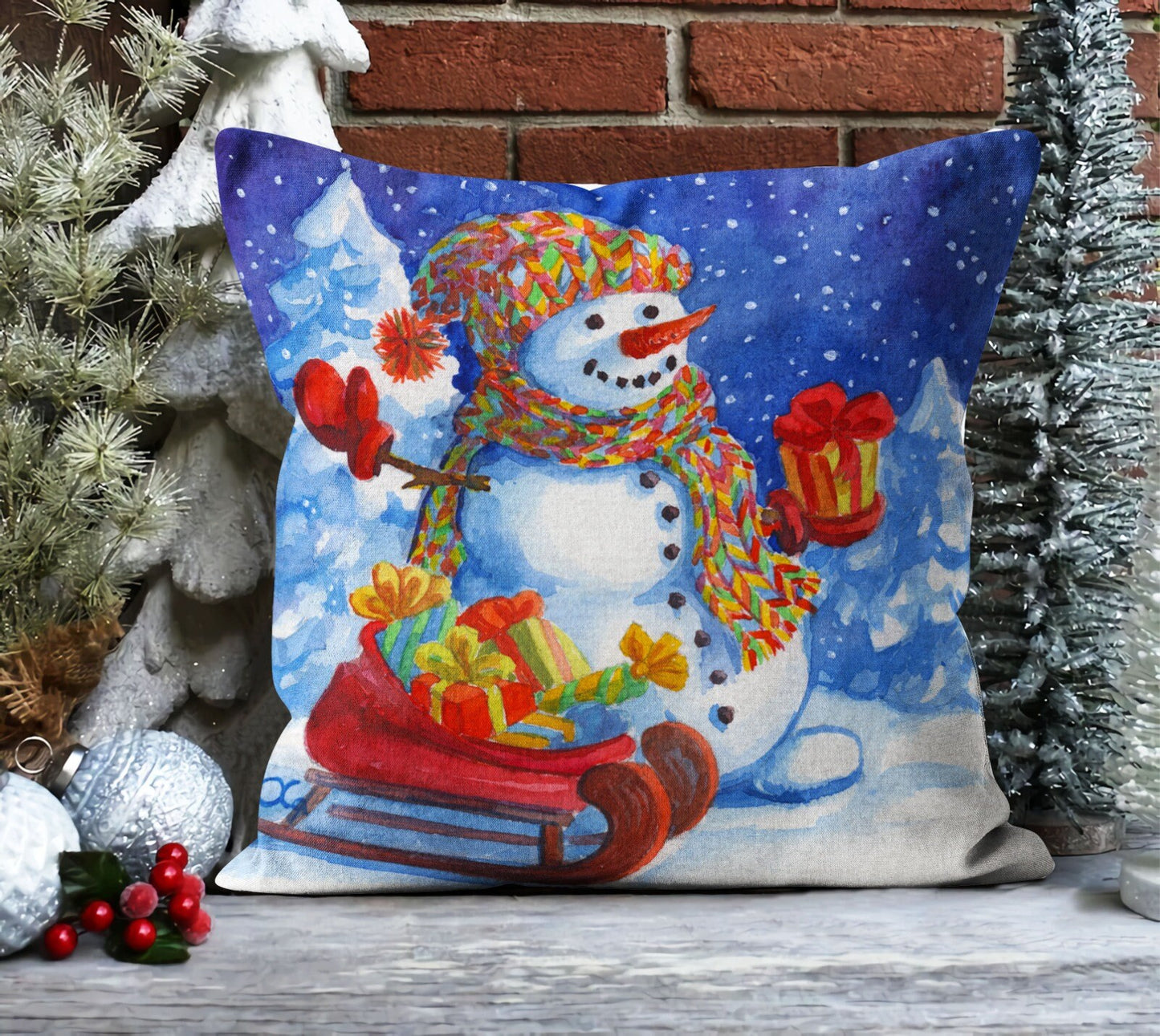 Snowman Winter House Festive Season Cushion Cover