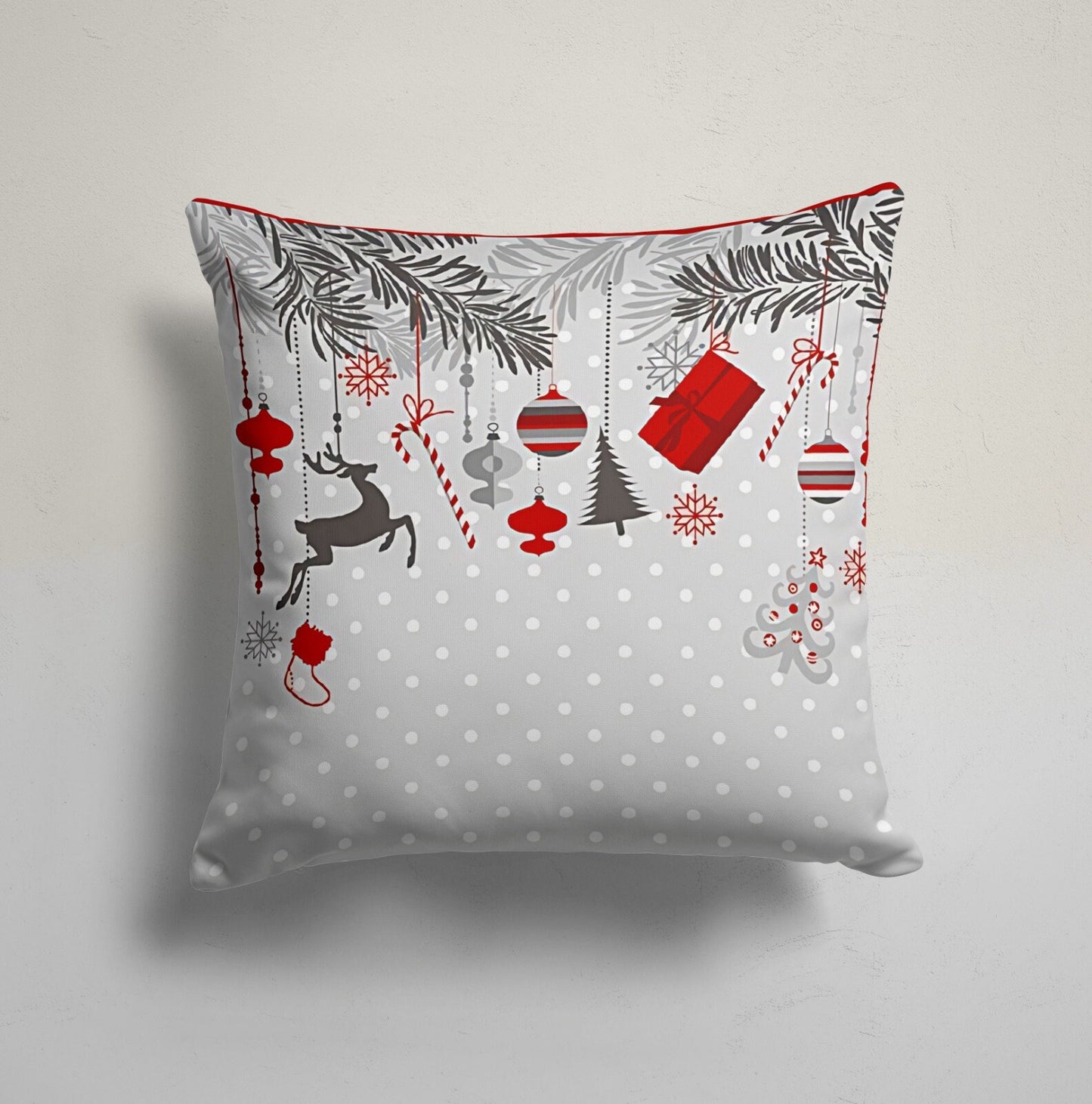 Christmas Cushion Cover with Snowman Reindeer Holly Noel