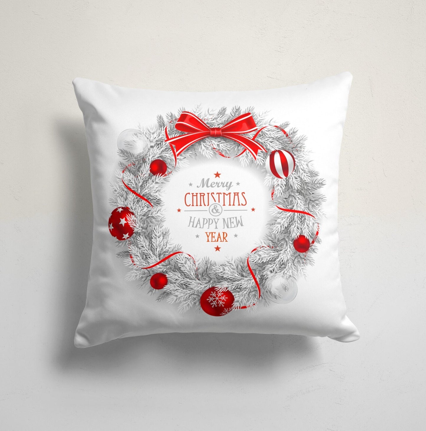 Christmas Cushion Cover with Snowman Reindeer Holly Noel