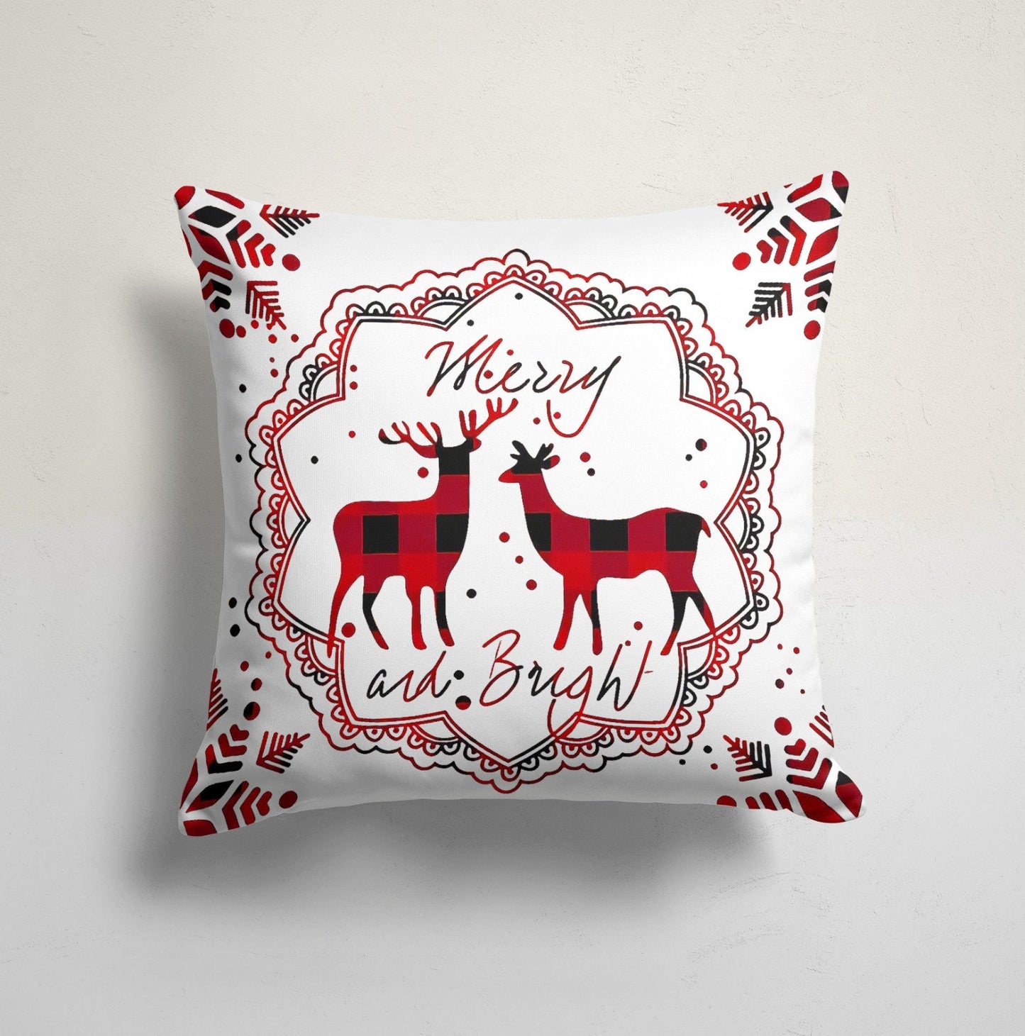 Christmas Red Truck Deer and Bell Printed Throw Cushion Cover