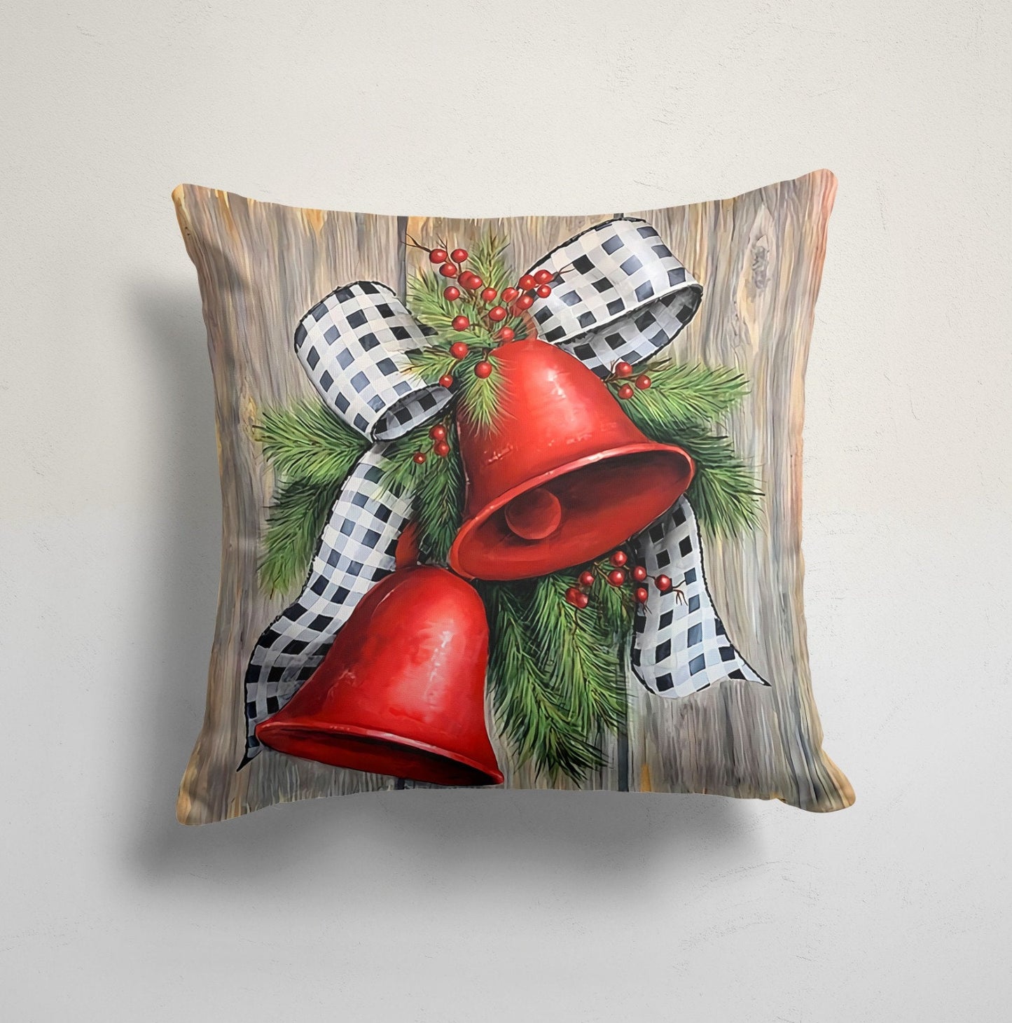 Christmas Red Truck Deer and Bell Printed Throw Cushion Cover