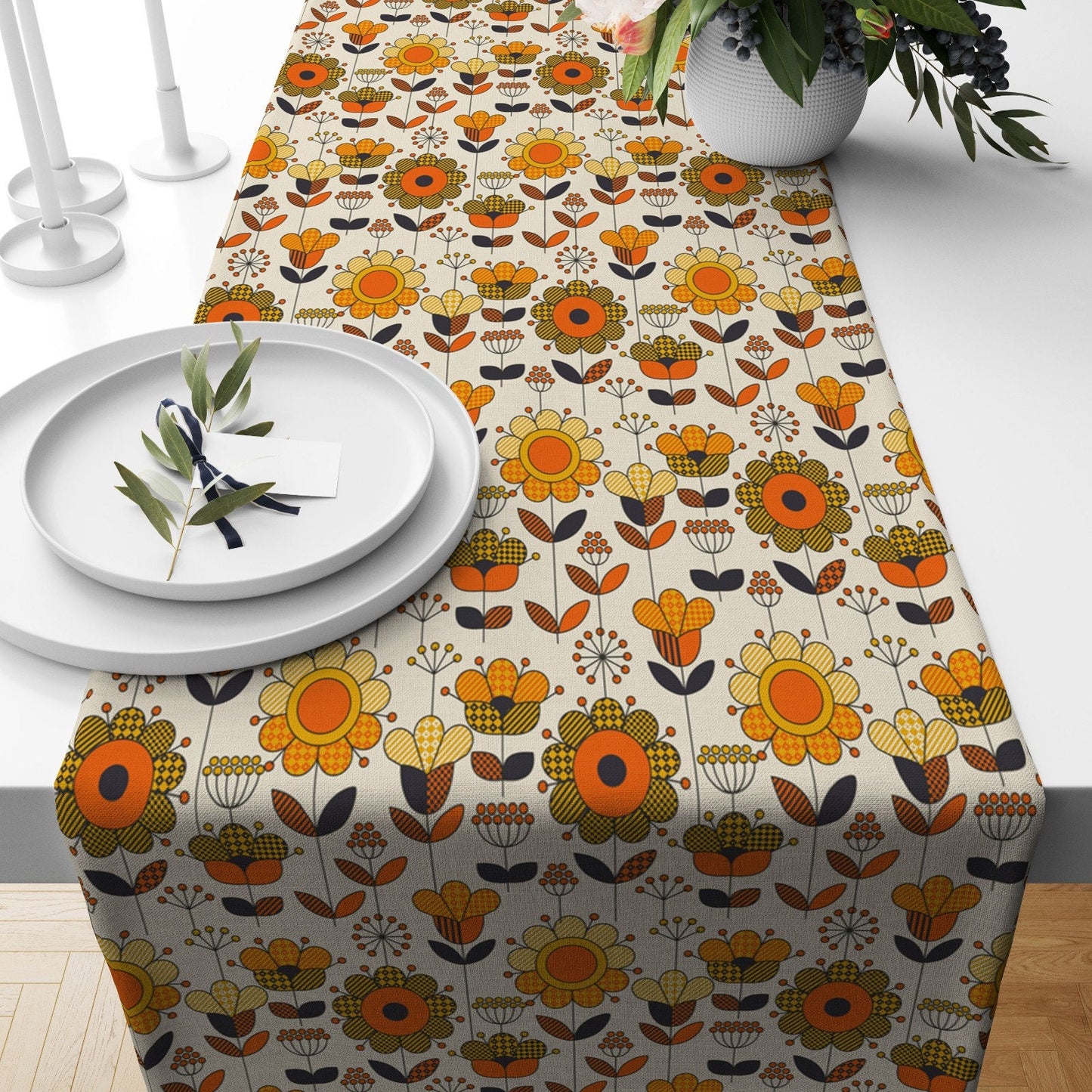 Autumn Leaf Green Brown Fall Decor Table Runner