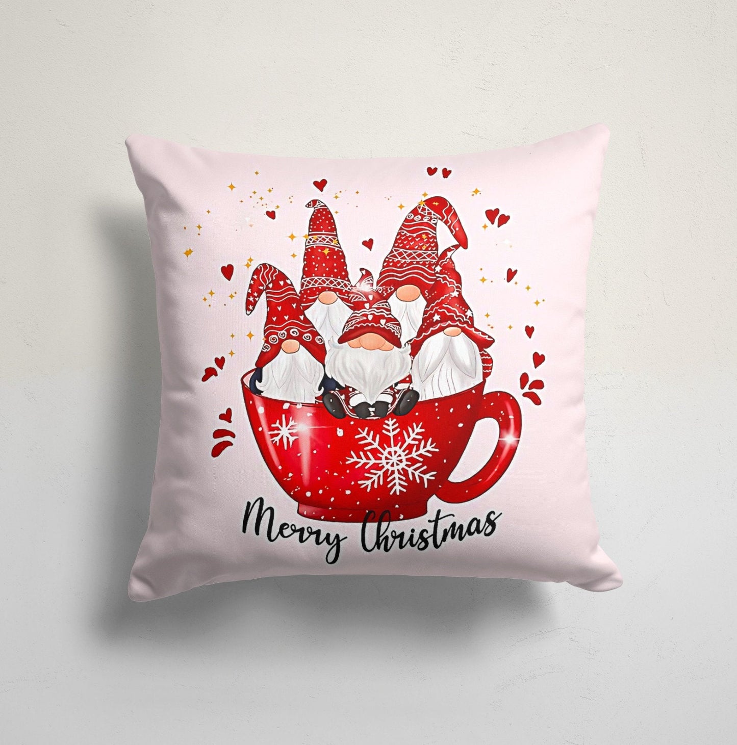 Gnomes Deer Bear Red Pattern Christmas Cushion Cover