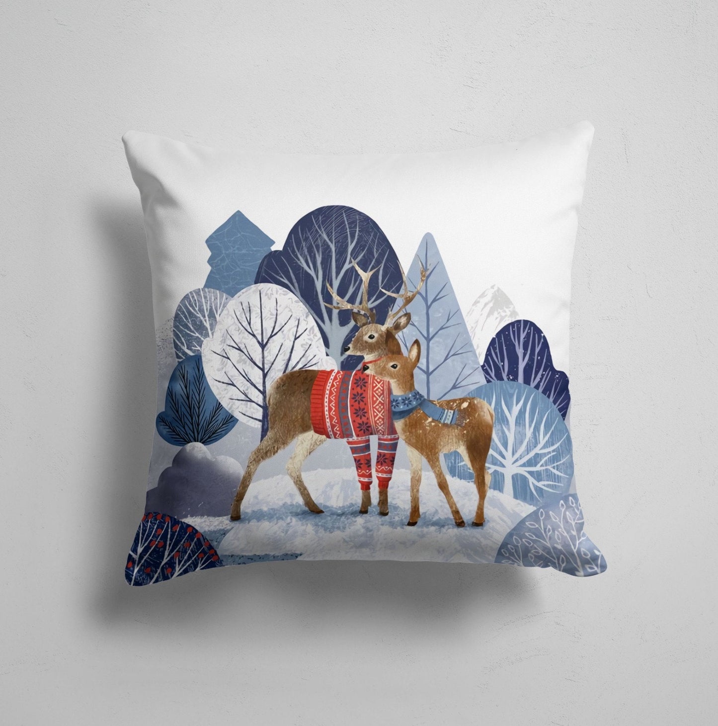 Gnomes Deer Bear Red Pattern Christmas Cushion Cover