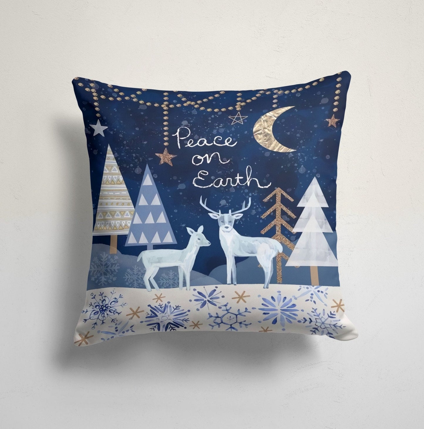 Gnomes Deer Bear Red Pattern Christmas Cushion Cover