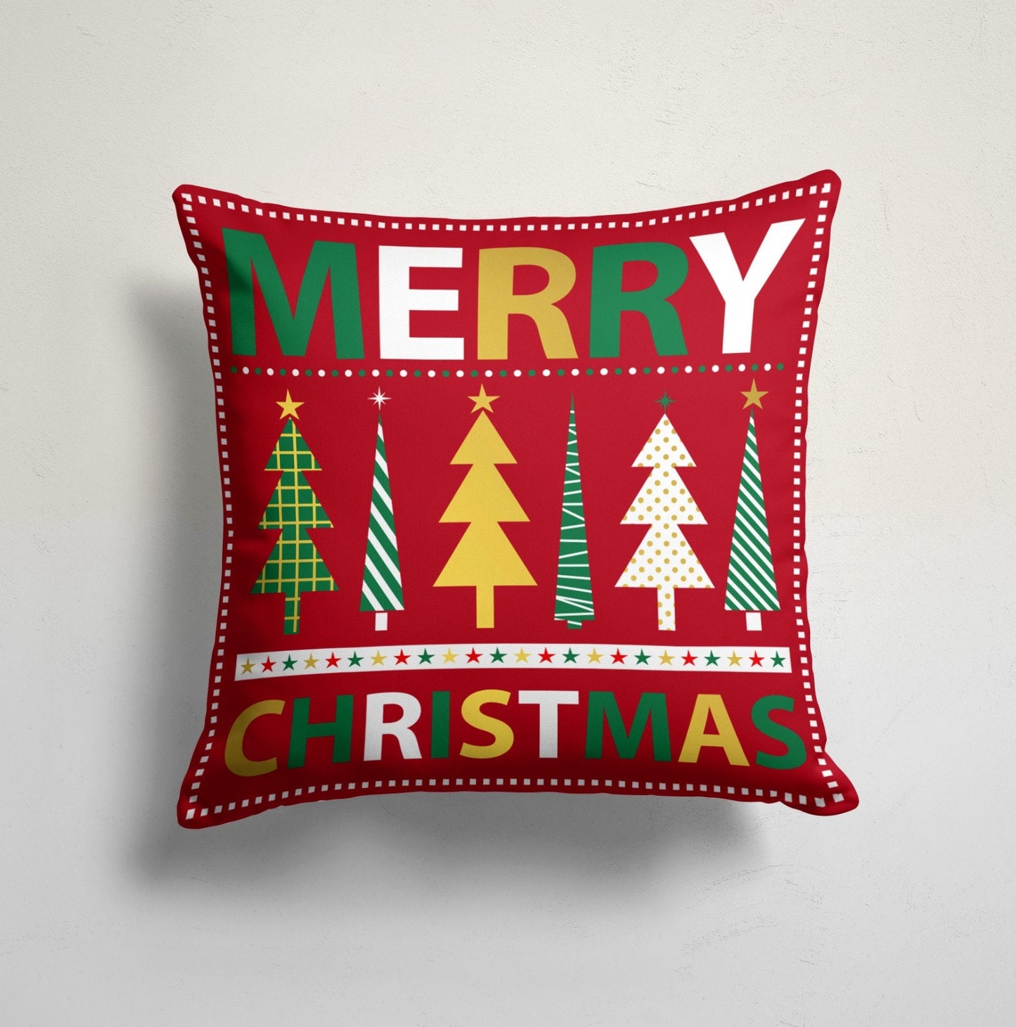 Christmas Tree Snowman Pattern Festive Holiday Cushion Cover