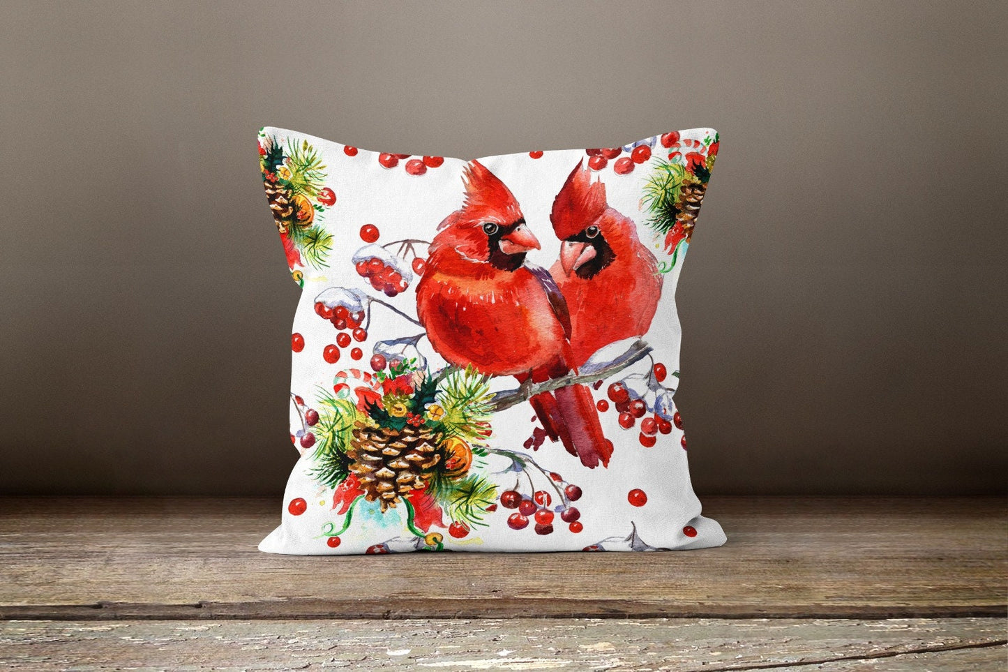 Floral Xmas Cardinal Flower Christmas Cushion Cover