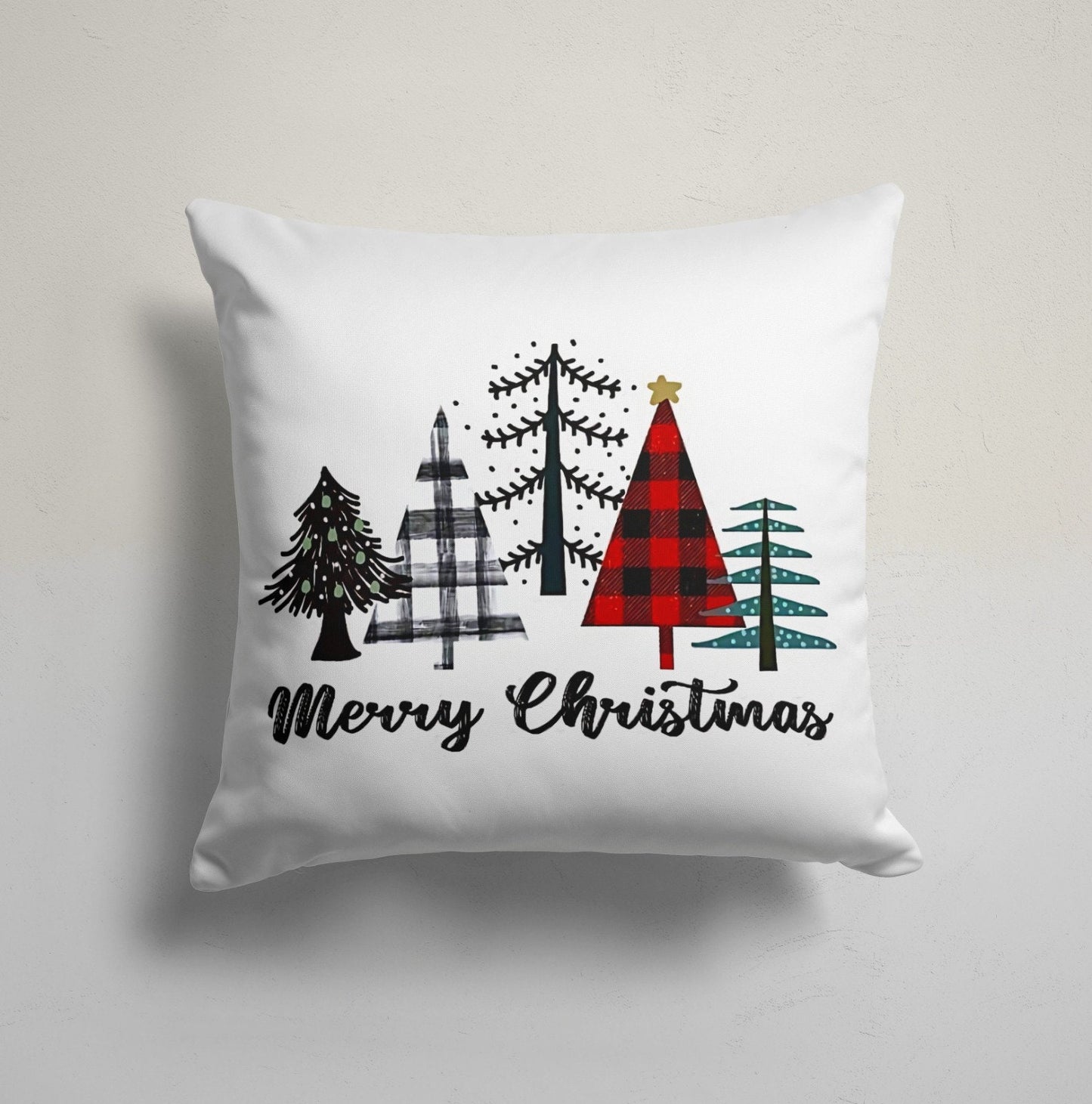 Santa Claus Snowflakes Festive Trees Christmas Cushion Cover