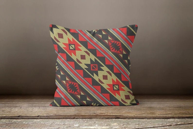 Burgundy Kilim Aztec Southwestern Printed Throw Cushion Cover