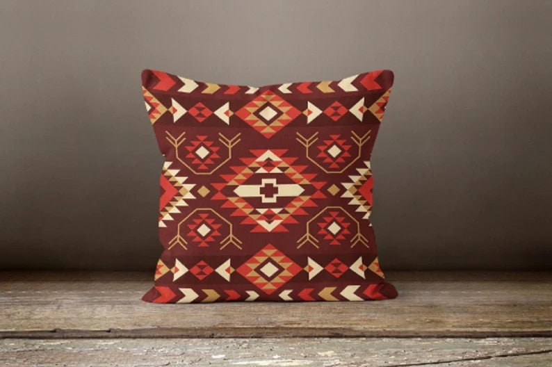 Burgundy Kilim Aztec Southwestern Printed Throw Cushion Cover