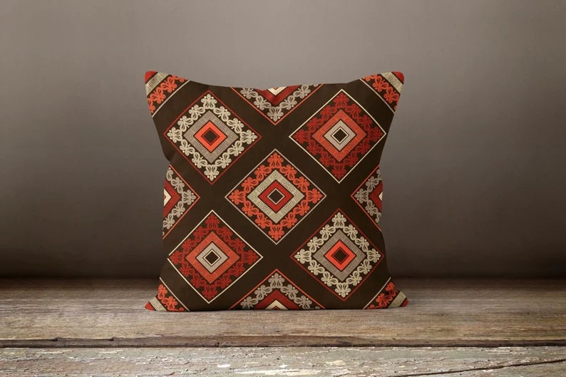 Burgundy Kilim Aztec Southwestern Printed Throw Cushion Cover