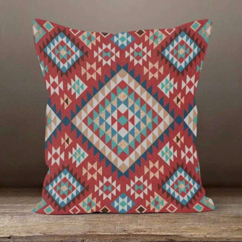 Boho Aztec Tribal Pattern Cushion Cover, Southwestern Decor
