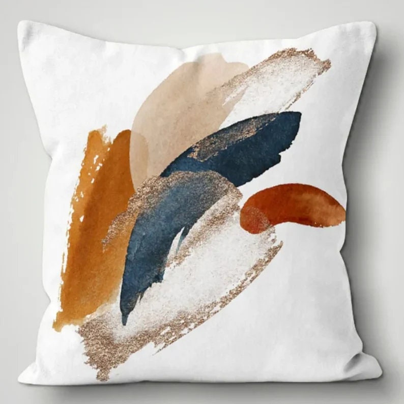 Abstract Leaves Pattern Paint Brush Effect Cushion Cover