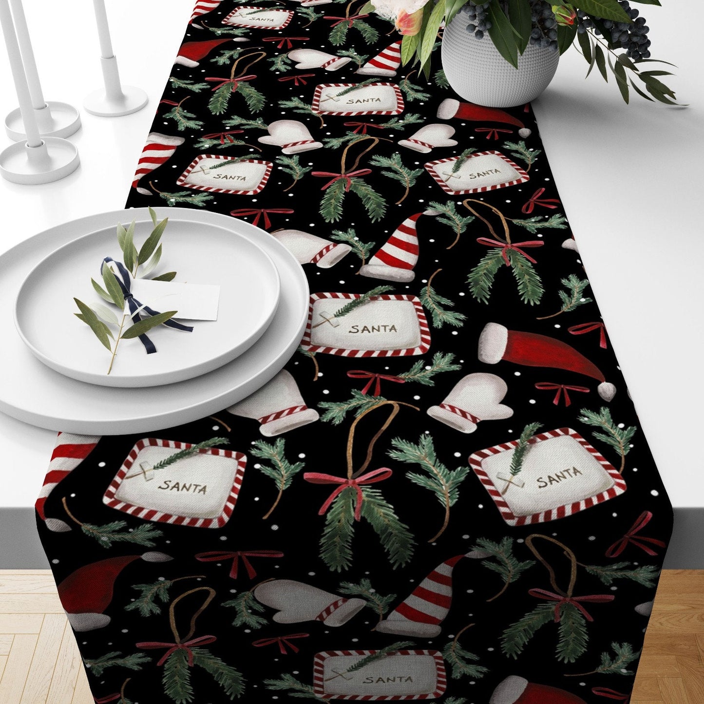Christmas Table Runner Santa Snowflake Cardinal Xmas Decor