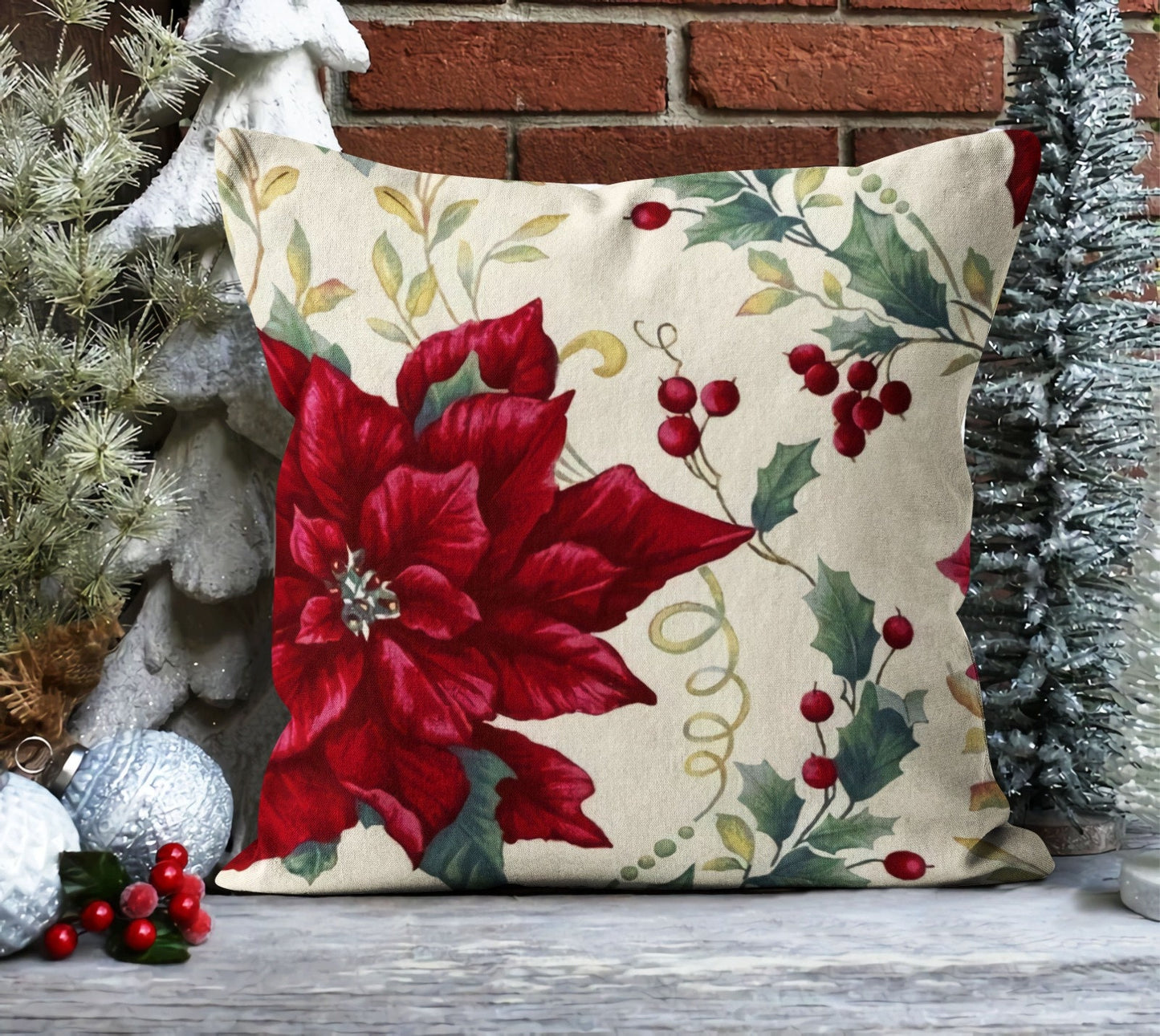 Snowman Cushion Cover, Holiday Florals Decor