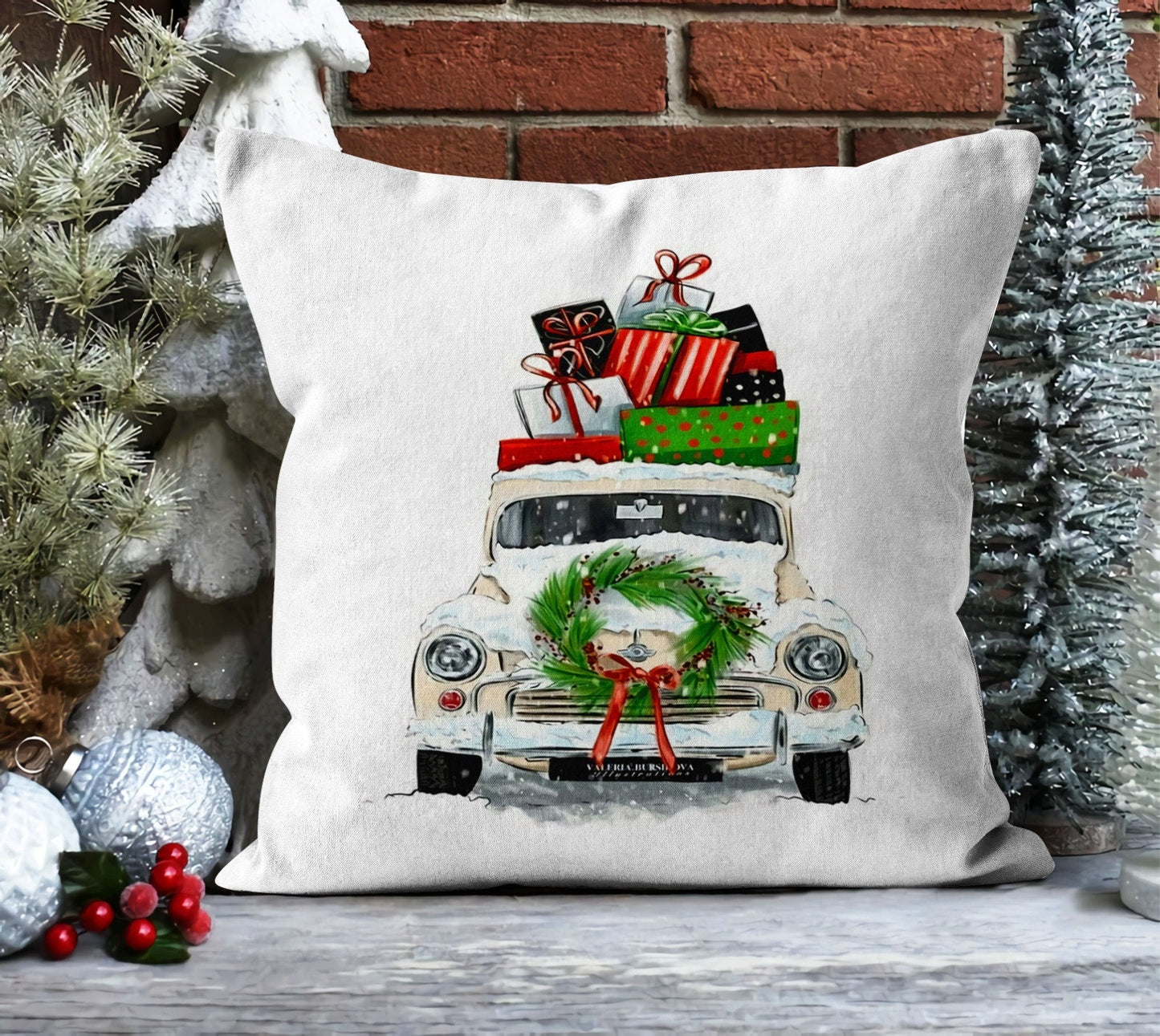 Snowman Cushion Cover, Holiday Florals Decor