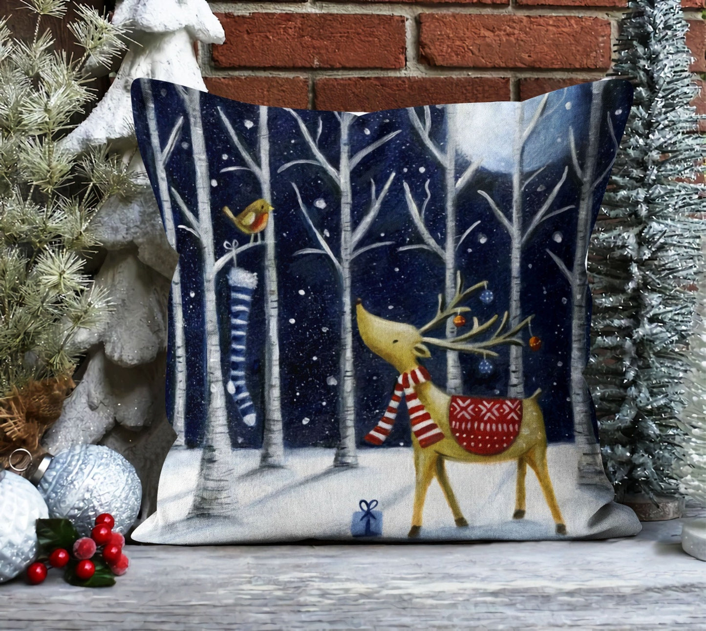 Winter Moonlight Cushion Cover, Christmas Santa and Gifts