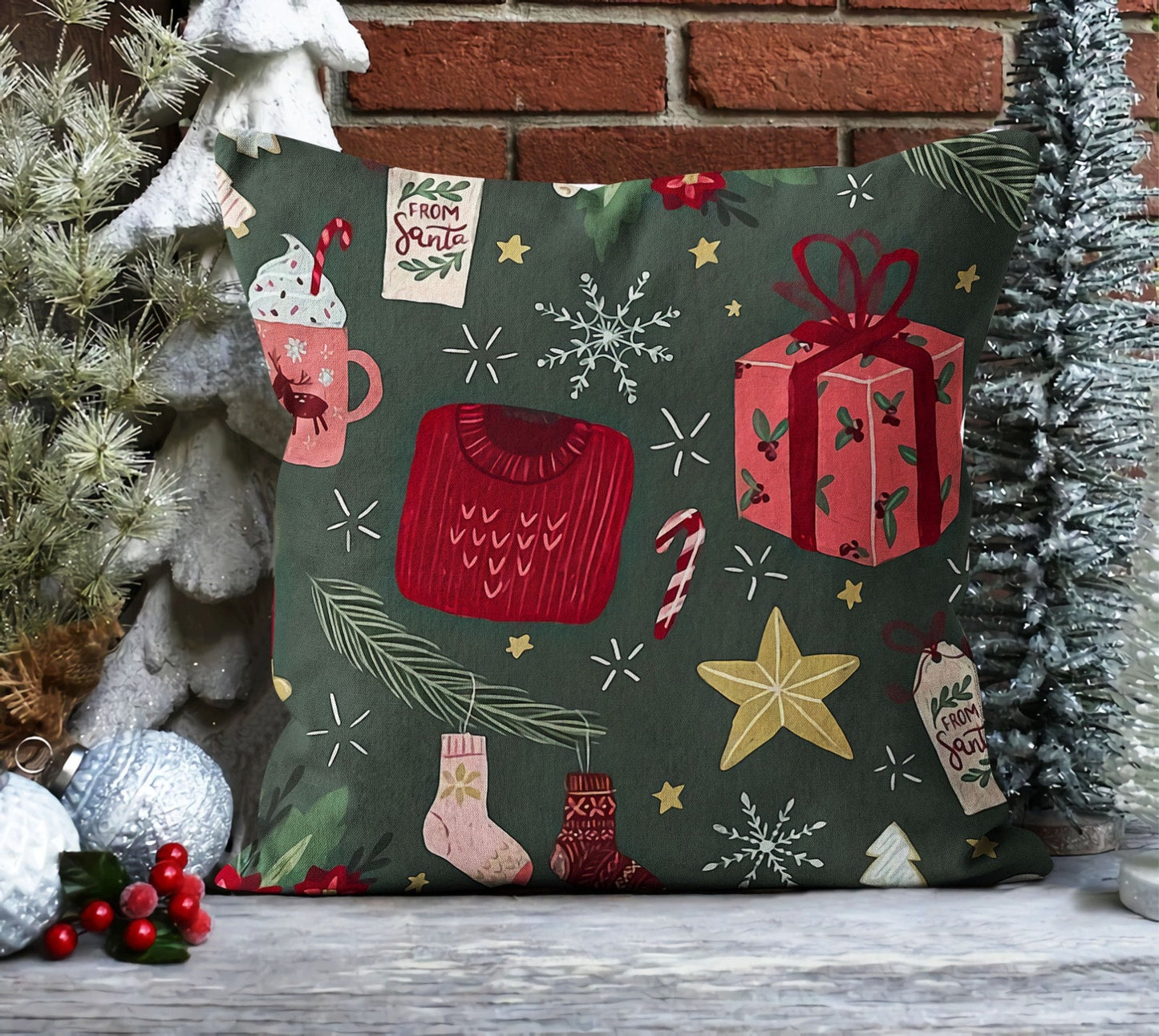 Cute Festive Holiday Gnome Cushion Cover, Joyful Snowman Decor