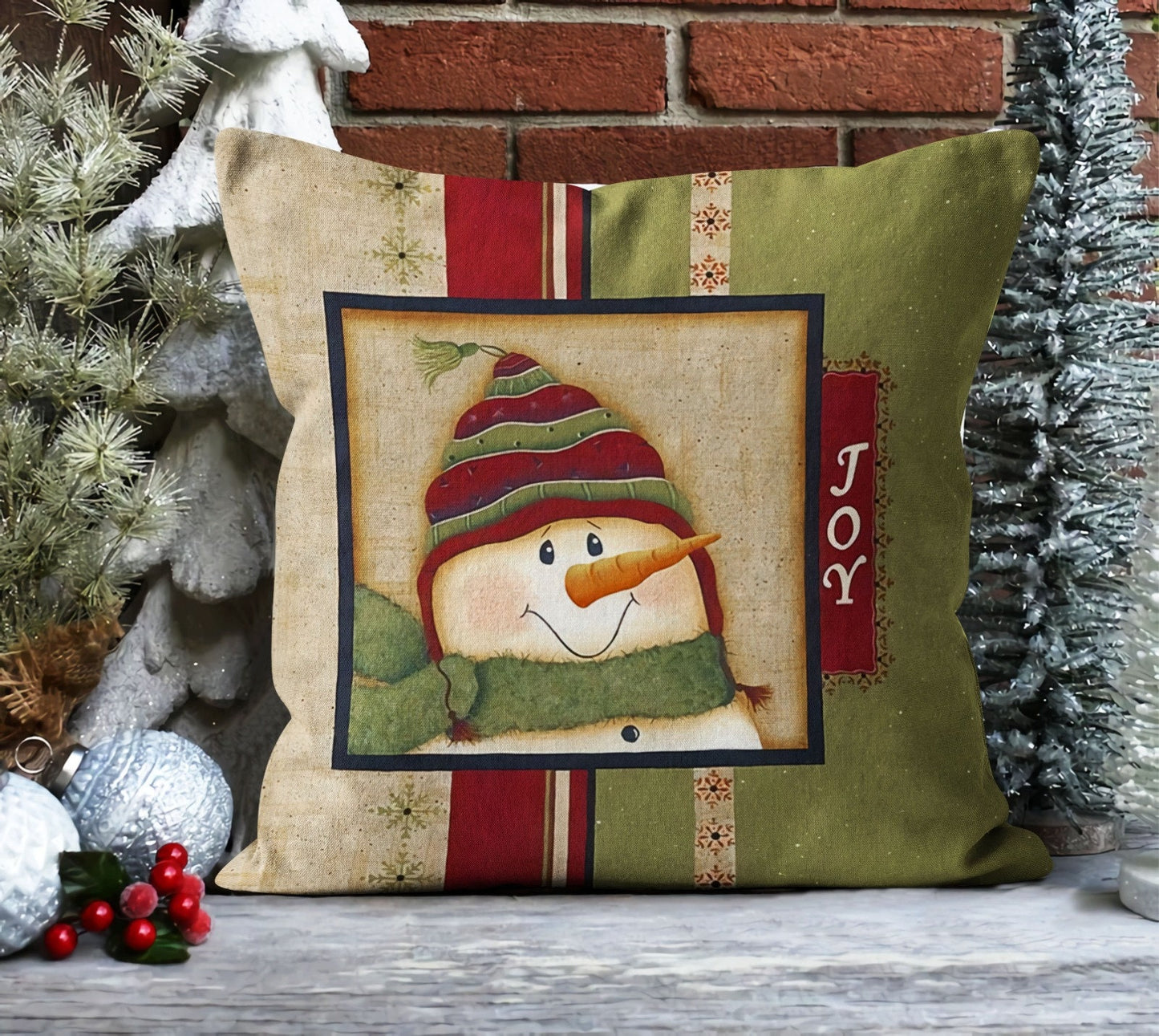 Cute Festive Holiday Gnome Cushion Cover, Joyful Snowman Decor
