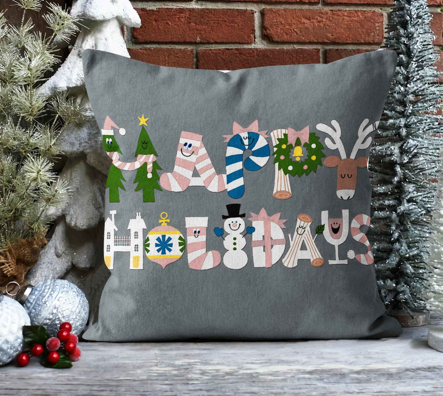 Winter Snowman Cushion Cover, Rustic Woodland Charm