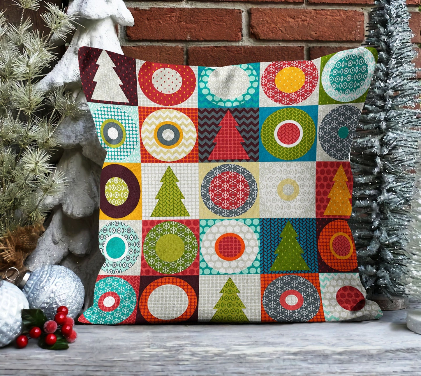 Winter Snowman Cushion Cover, Rustic Woodland Charm
