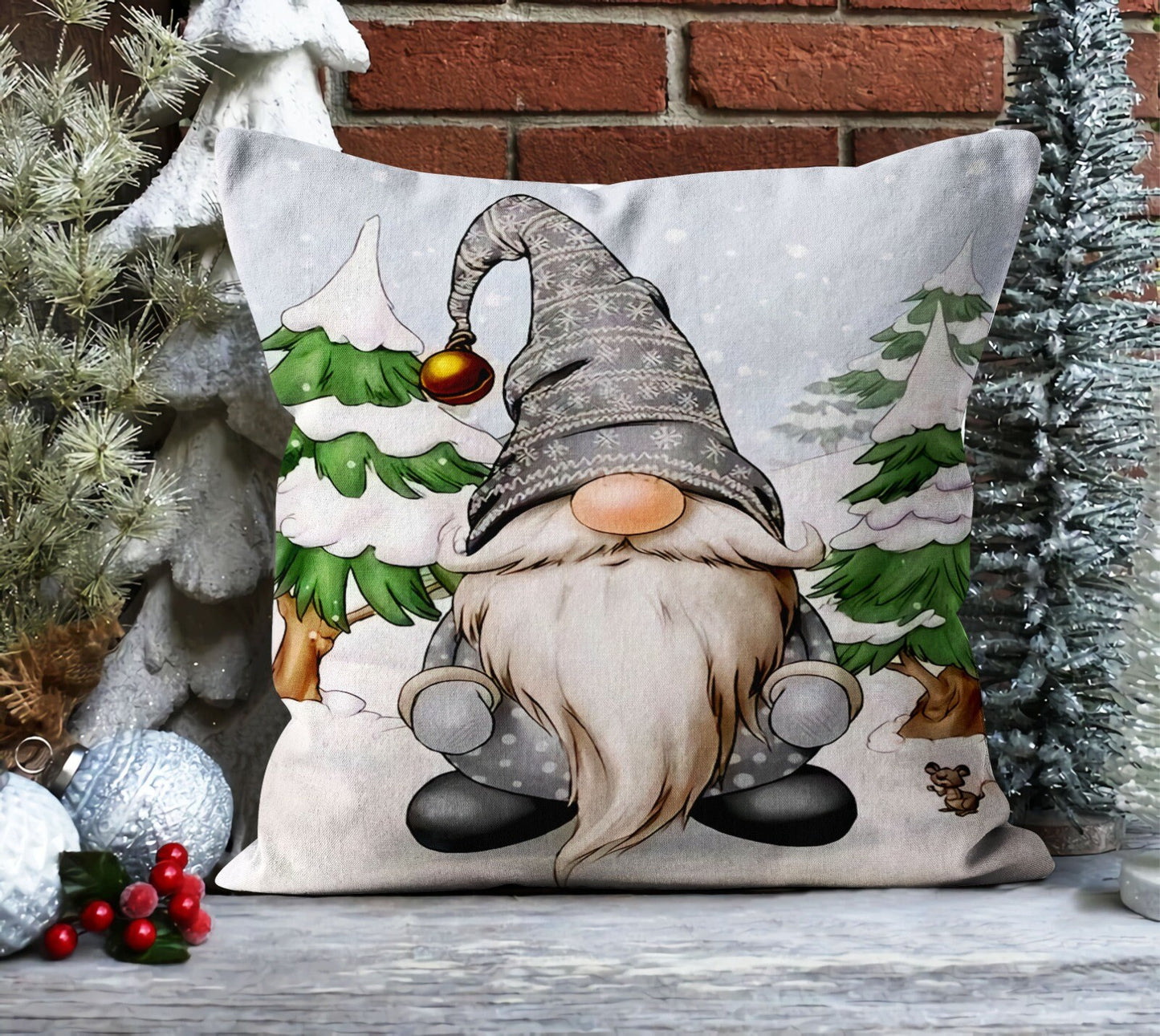 Reindeer Santa, Gnomes Cushion Cover, Rustic Farmhouse Christmas