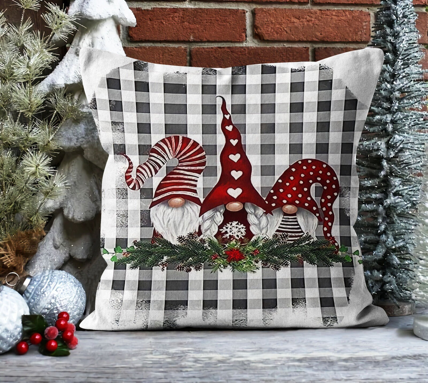 Reindeer Santa, Gnomes Cushion Cover, Rustic Farmhouse Christmas