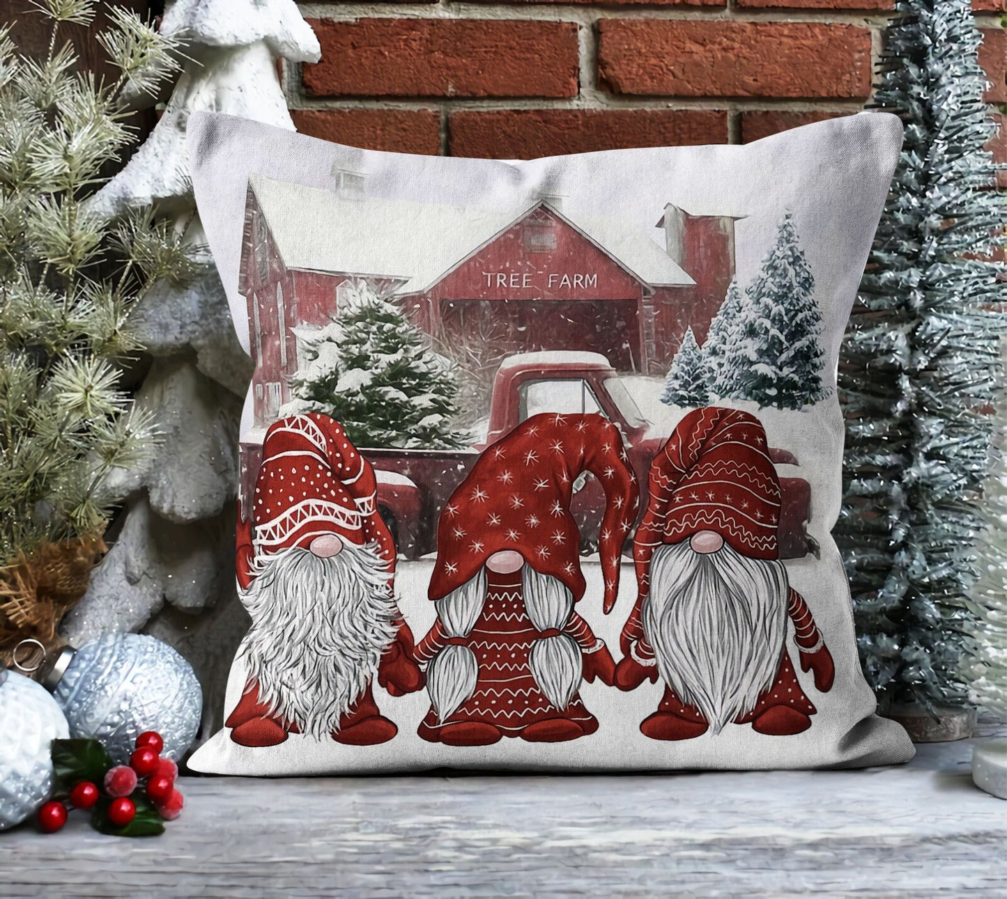Reindeer Santa, Gnomes Cushion Cover, Rustic Farmhouse Christmas