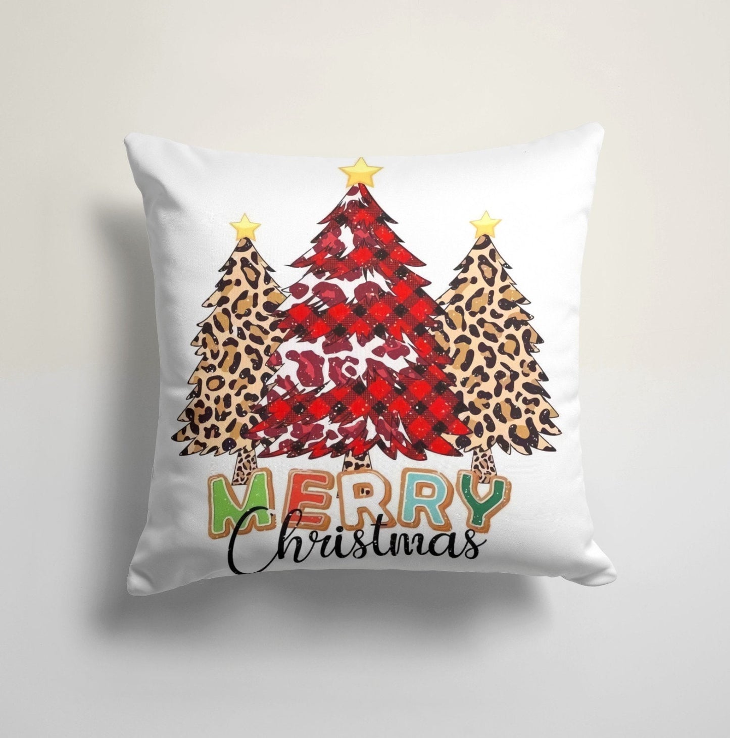 Merry Christmas Stag Xmas Tree Cushion Cover