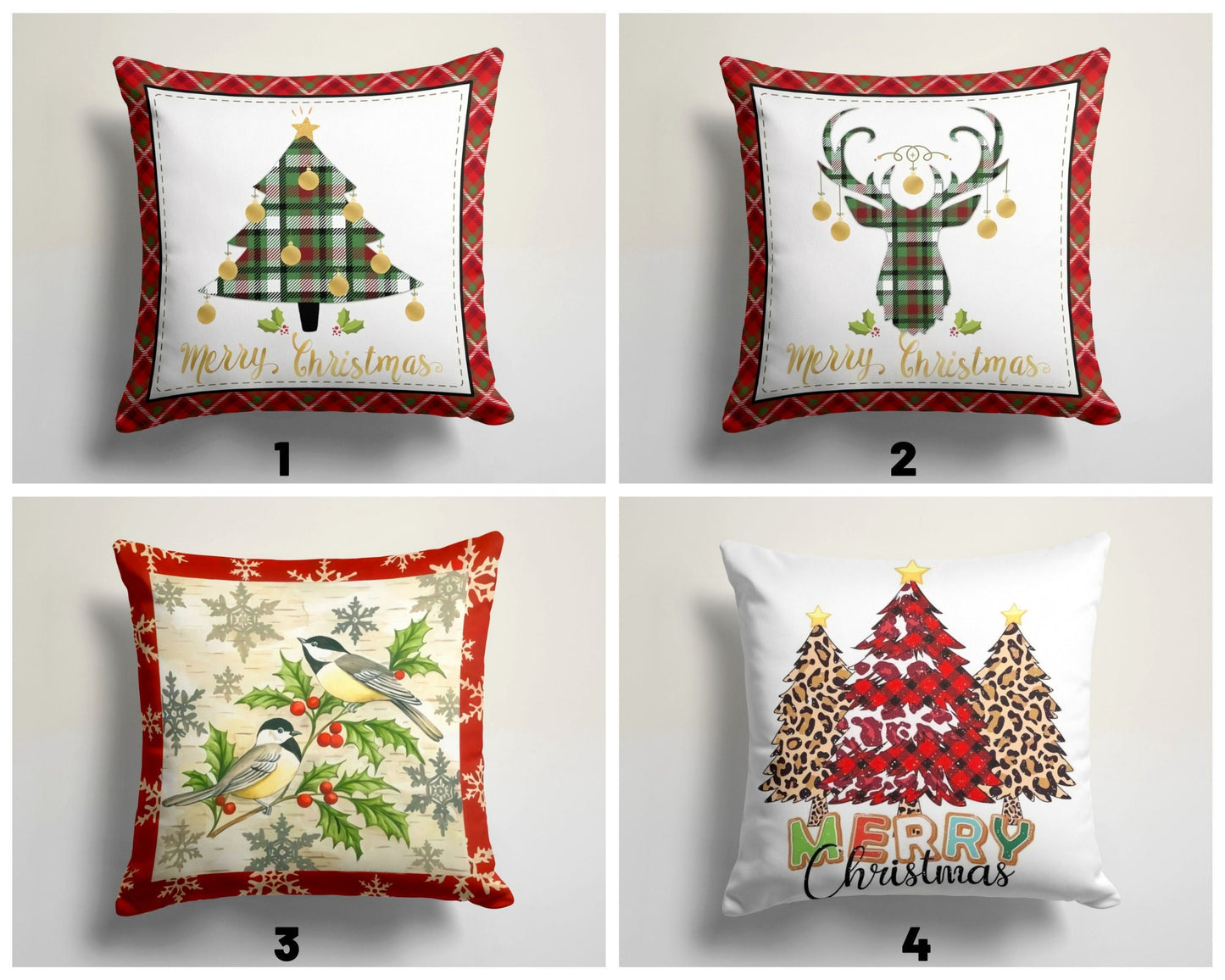 Merry Christmas Stag Xmas Tree Cushion Cover
