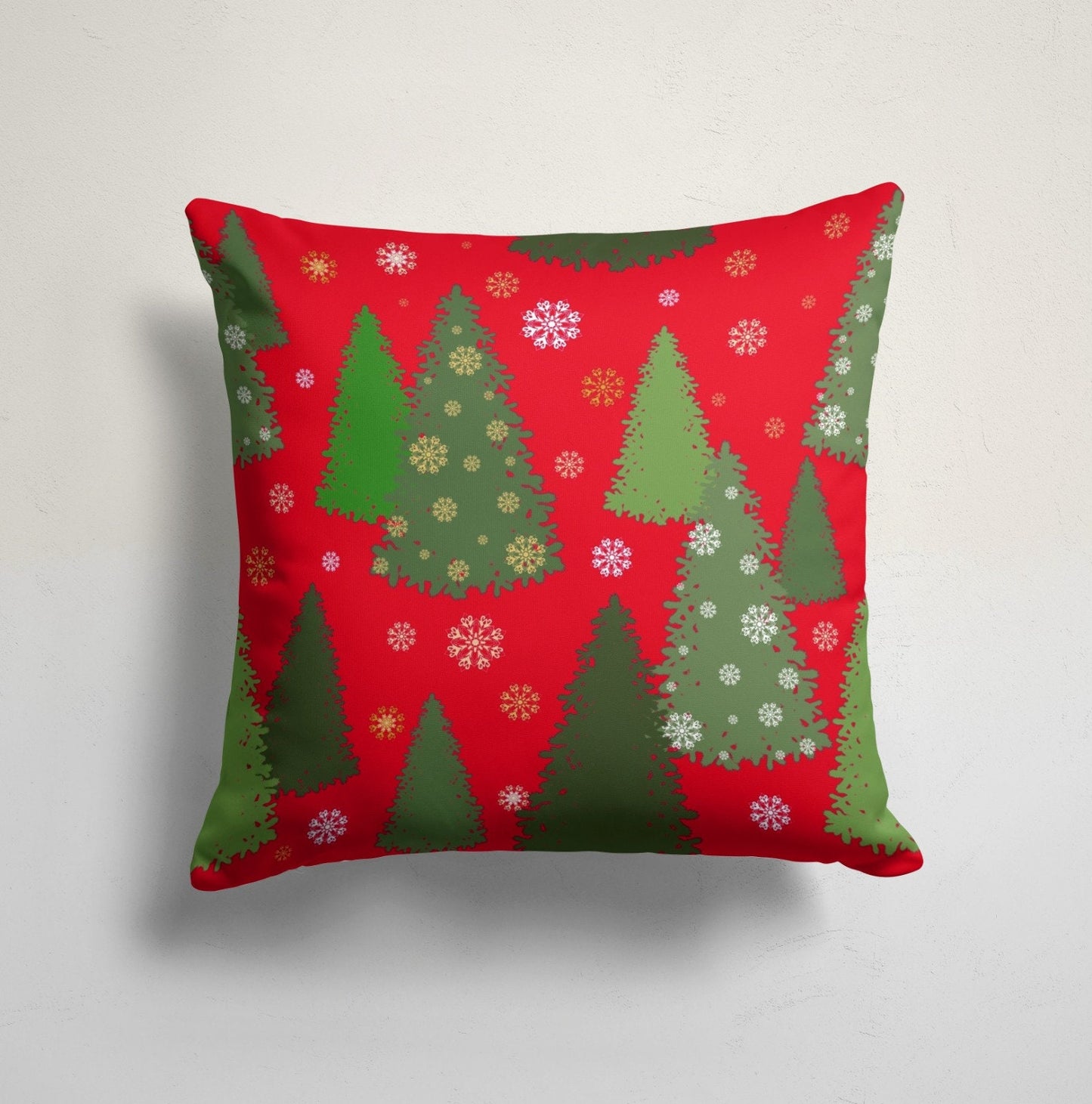 Green and Red Christmas Trees Cushion Cover, Red Winter Homes