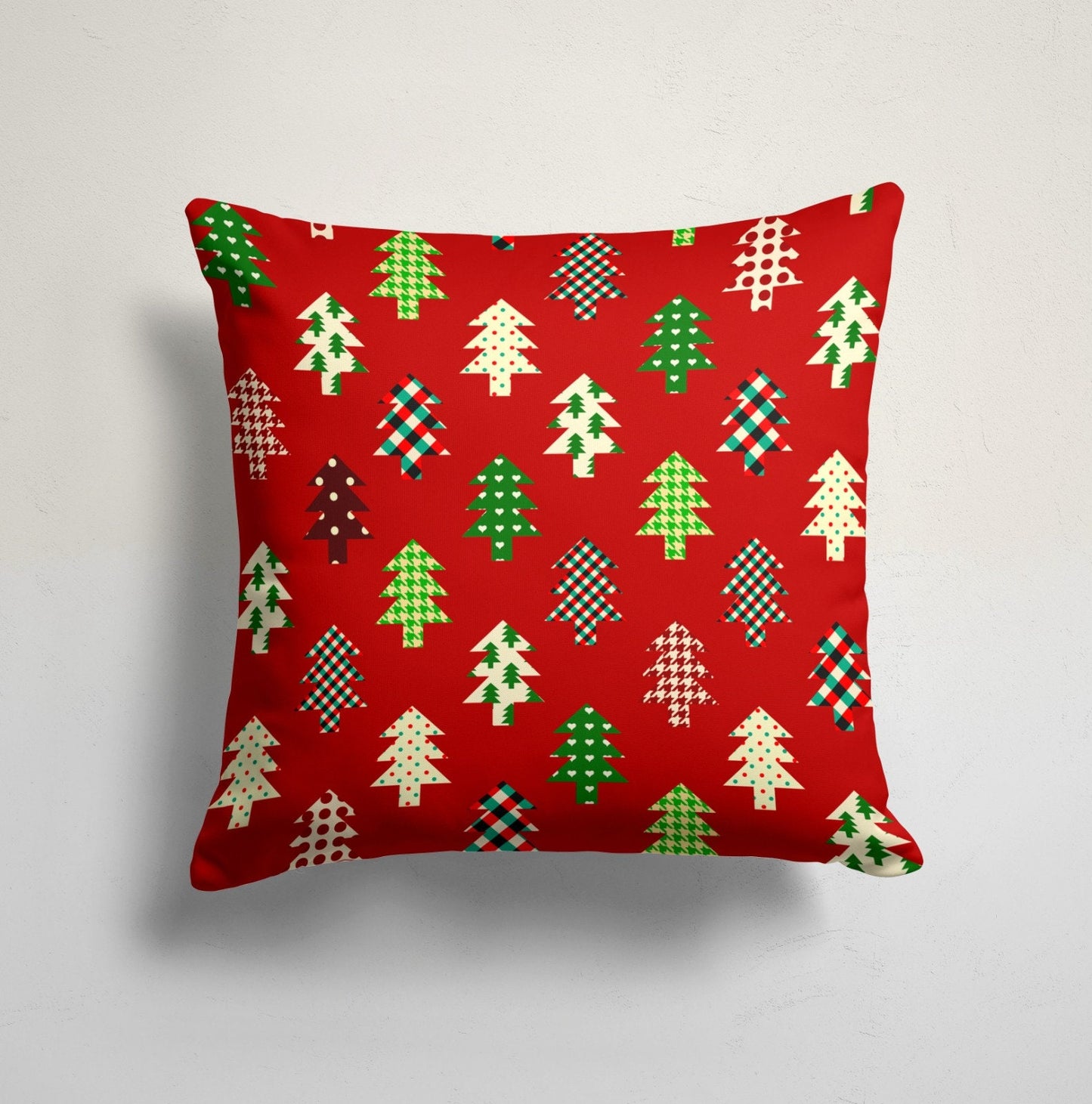 Green and Red Christmas Trees Cushion Cover, Red Winter Homes