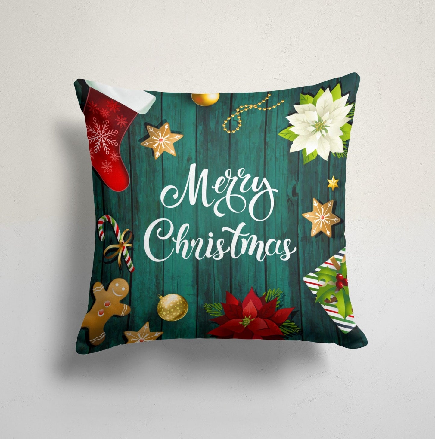 Green and Red Christmas Trees Cushion Cover, Red Winter Homes