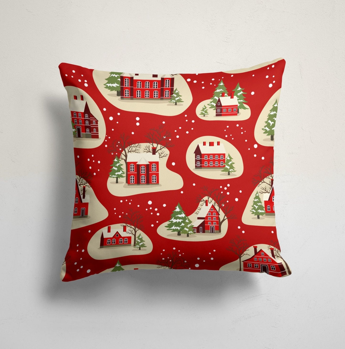 Green and Red Christmas Trees Cushion Cover, Red Winter Homes