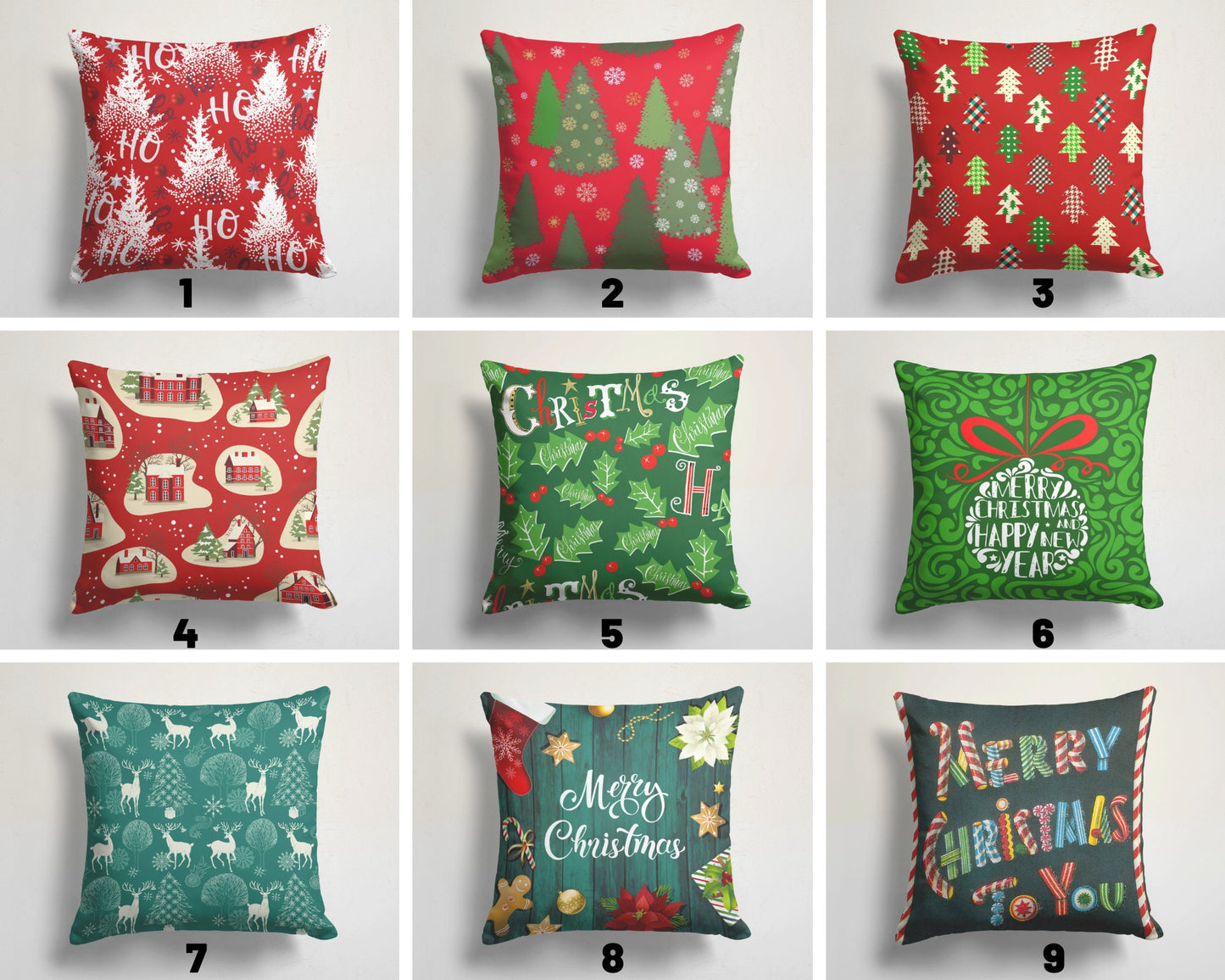 Green and Red Christmas Trees Cushion Cover, Red Winter Homes
