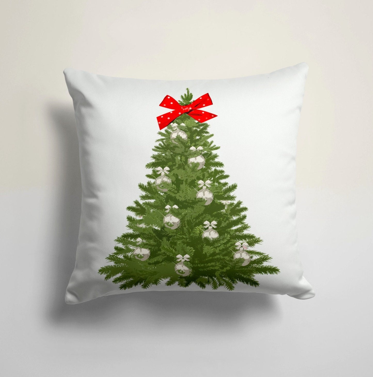 Red and Green Festive Holiday Pine Tree Cushion Cover