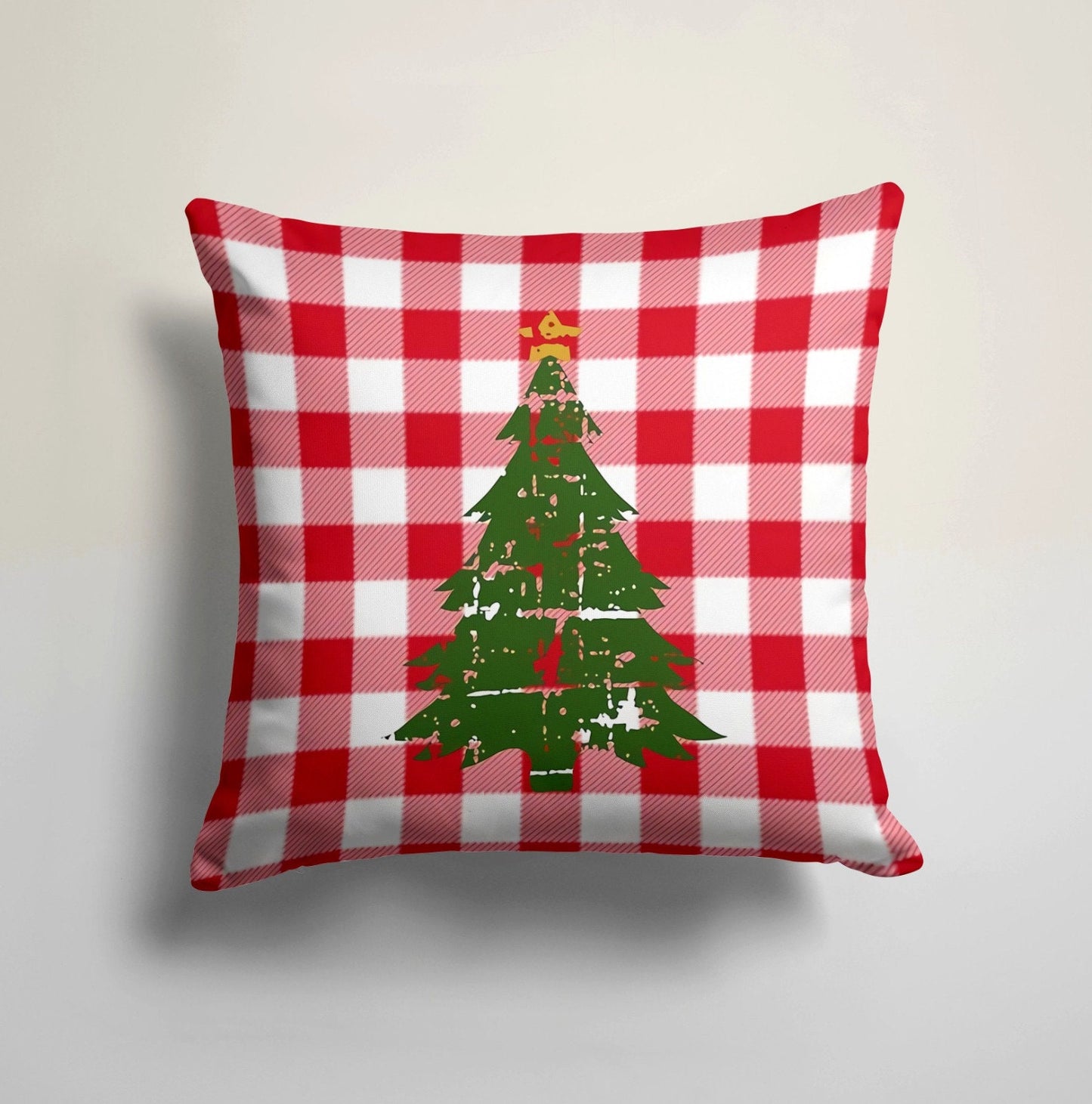 Red and Green Festive Holiday Pine Tree Cushion Cover