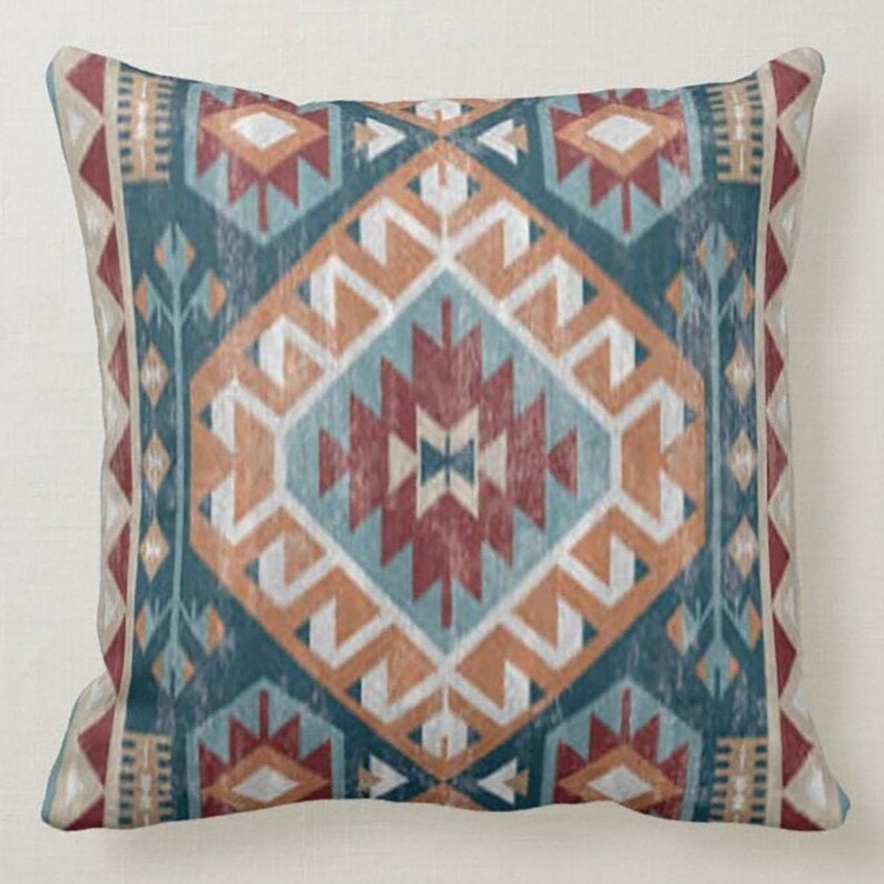 Vintage Look Terracotta Kilim Pattern Printed Cushion Cover