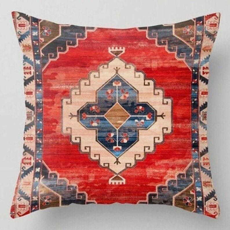 Vintage Look Terracotta Kilim Pattern Printed Cushion Cover