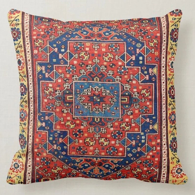 Vintage Look Terracotta Kilim Pattern Printed Cushion Cover