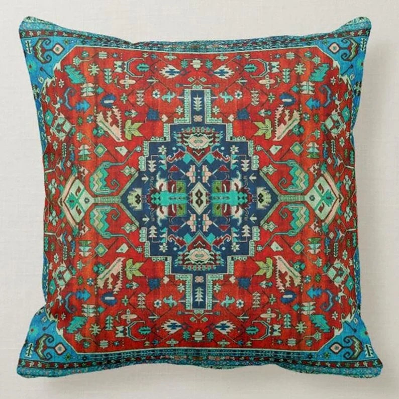 Vintage Look Terracotta Kilim Pattern Printed Cushion Cover