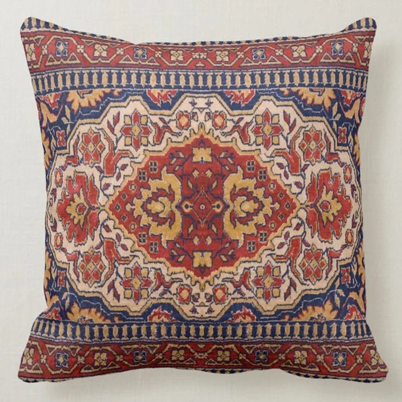 Vintage Look Terracotta Kilim Pattern Printed Cushion Cover