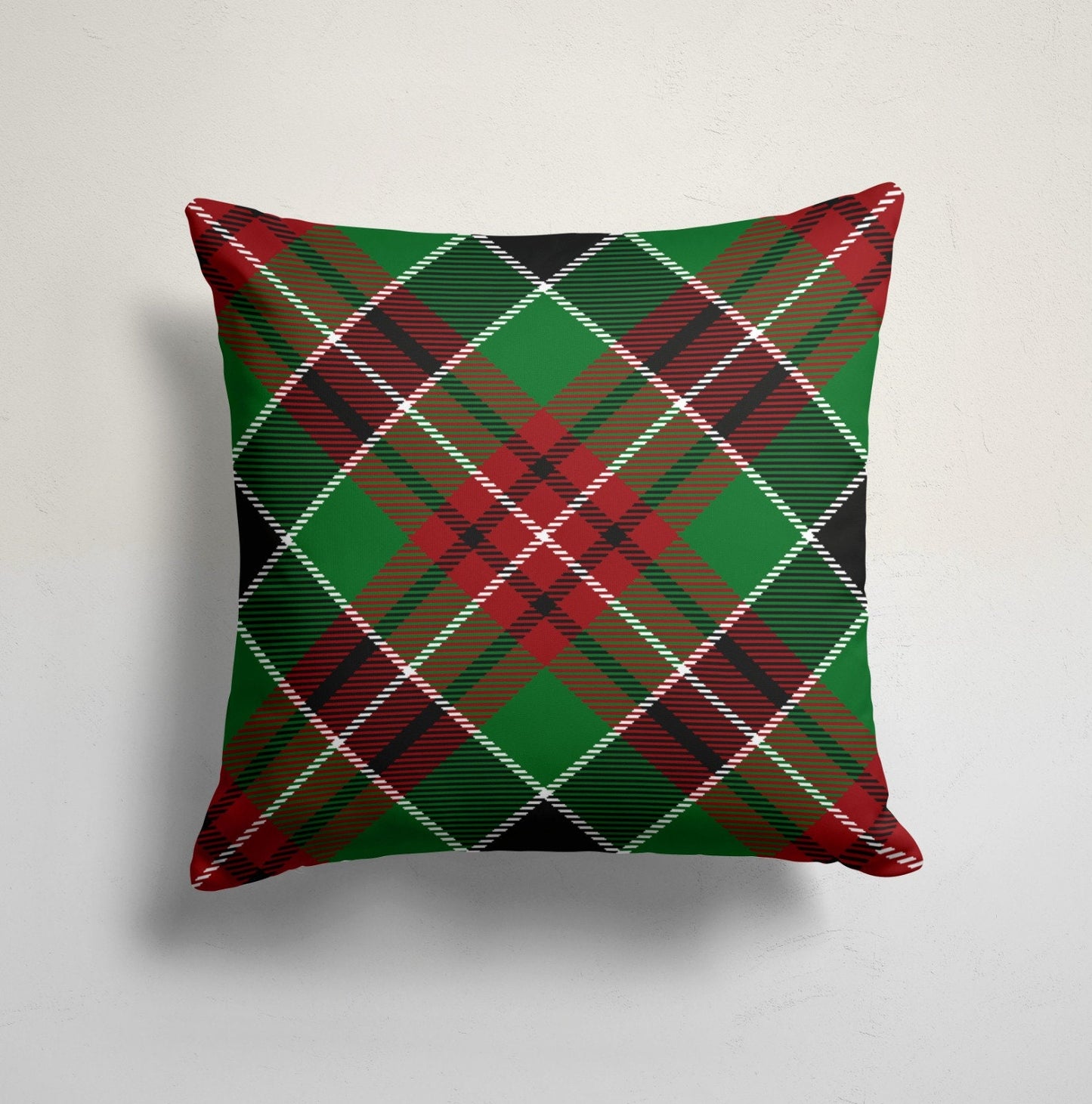 Classic Green & Red Tartan Cushion Cover, Timeless Christmas Design