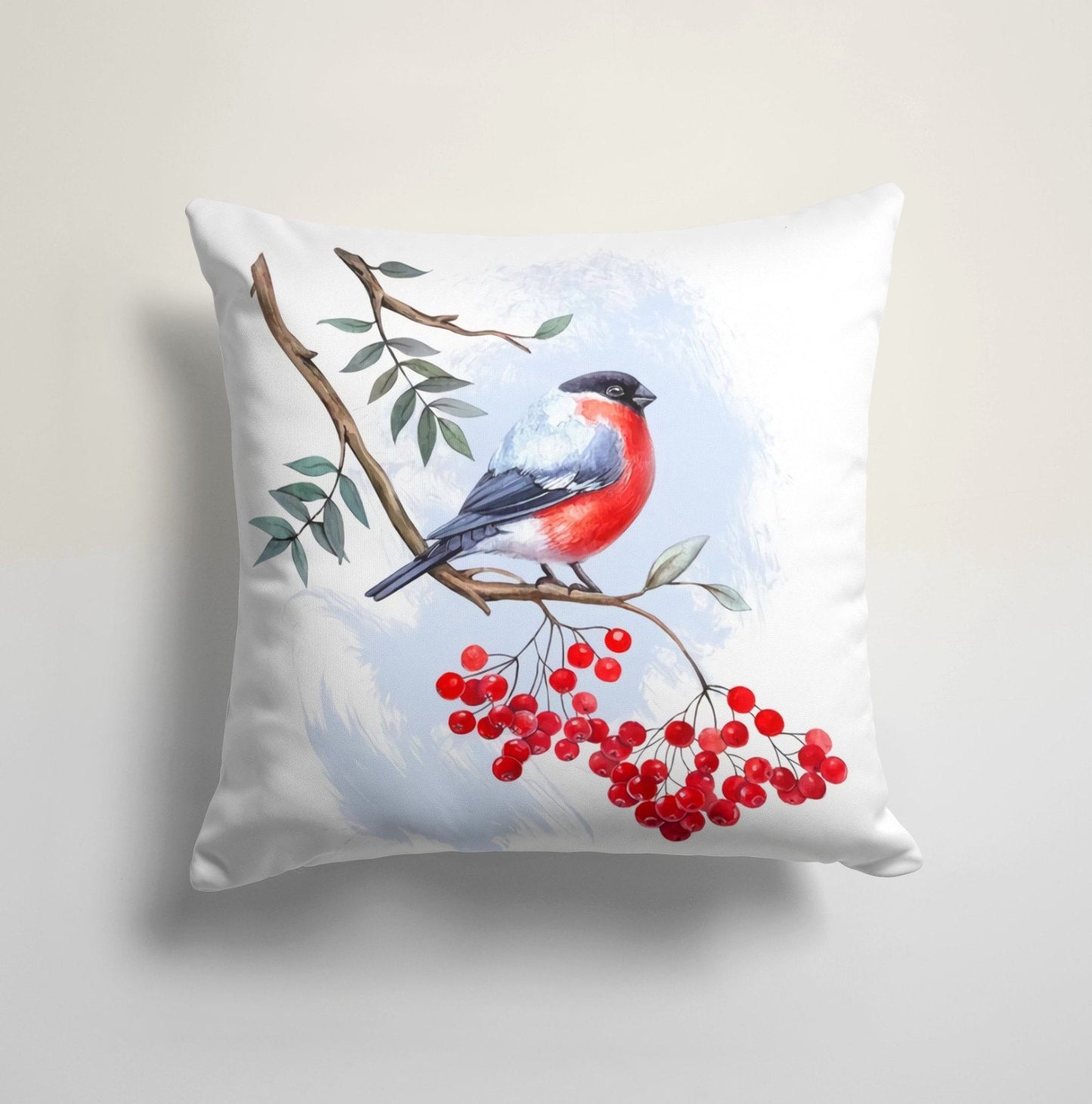Xmas Cardinal Flower Print Christmas Cushion Cover