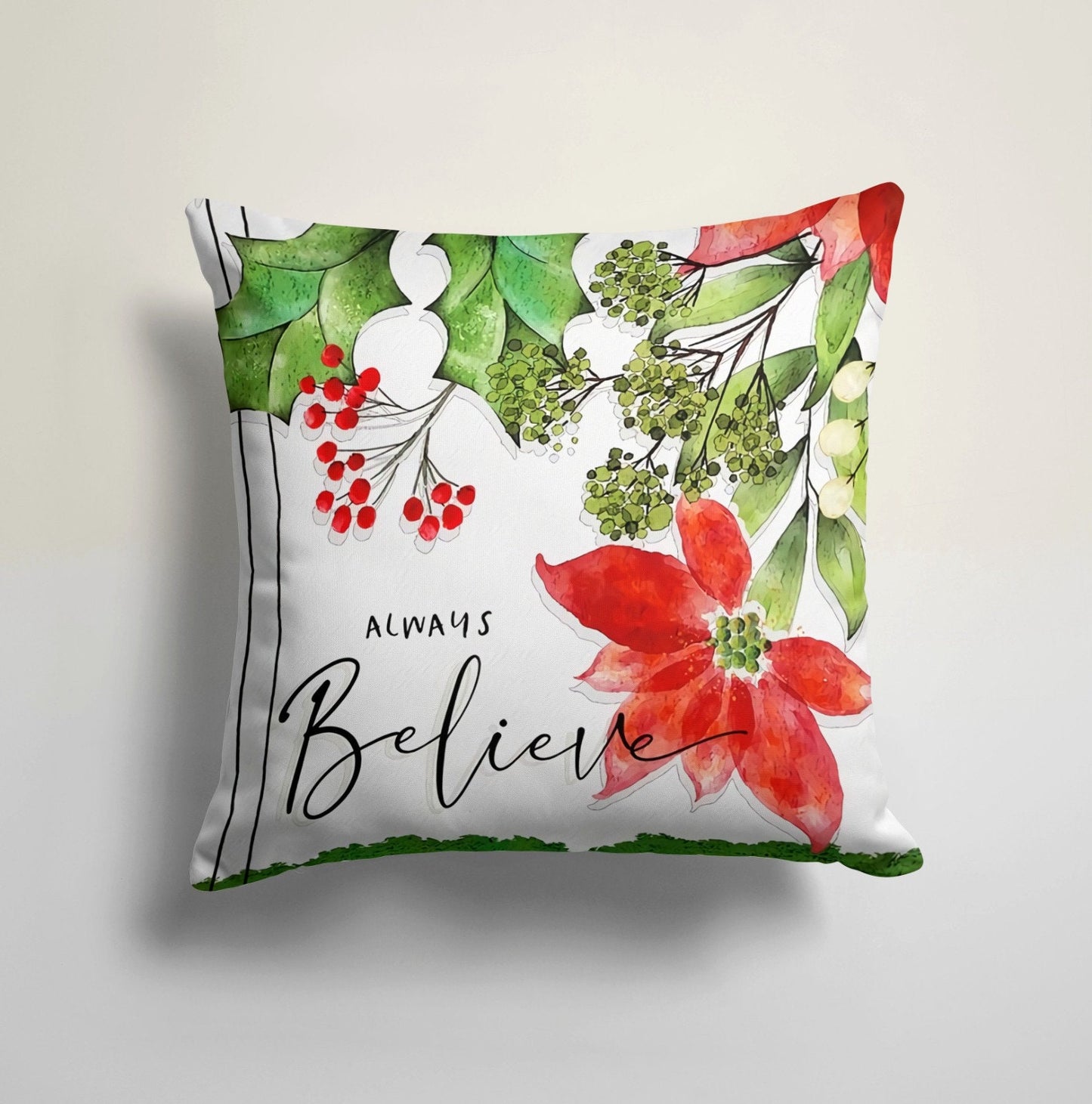 Flower Wreath Christmas Bell Cushion Cover
