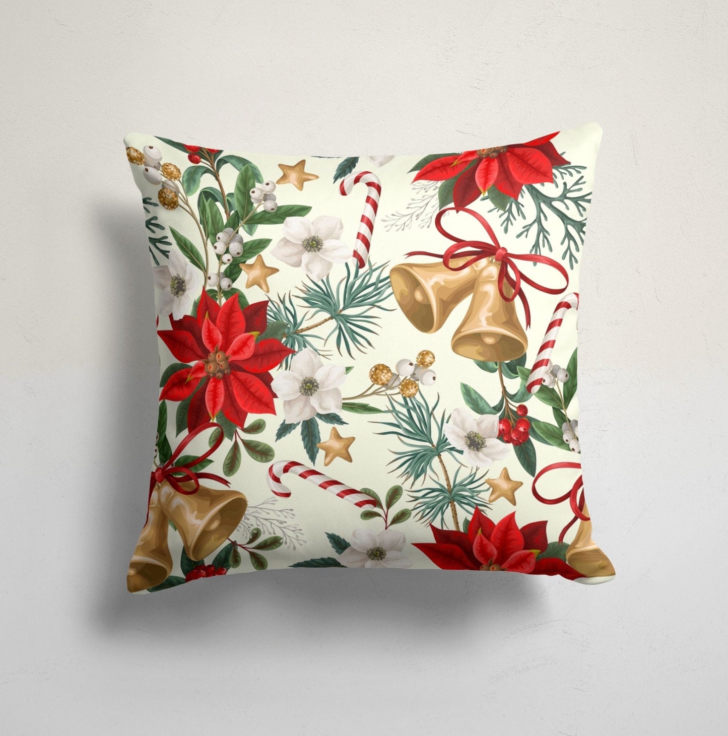 Flower Wreath Christmas Bell Cushion Cover