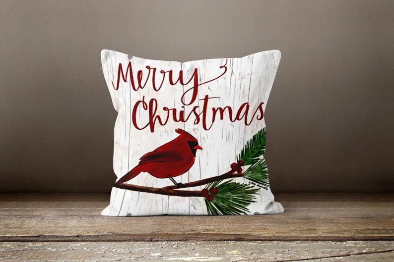 Christmas Cardinal Flower Festive Holiday Cushion Cover