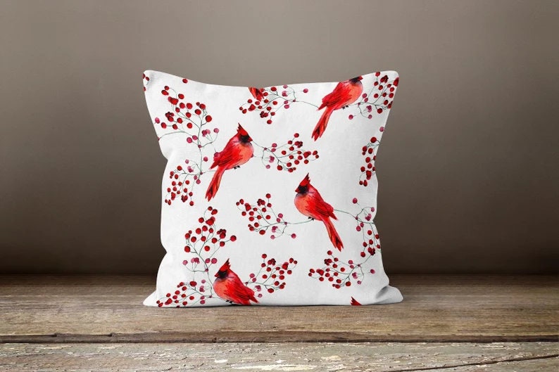 Christmas Cardinal Flower Festive Holiday Cushion Cover